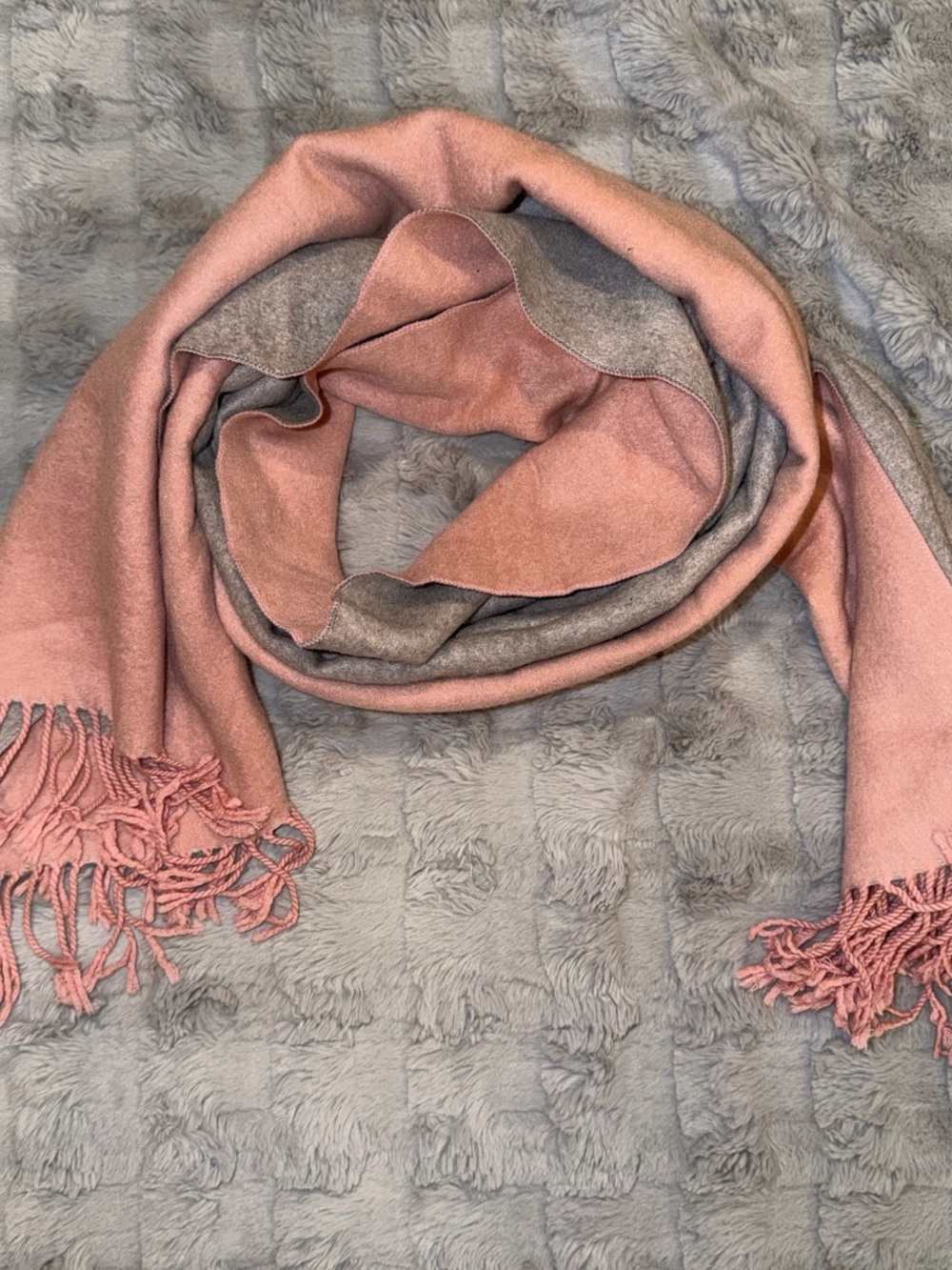 Reversible Pink and Gray Women's Scarf - Soft Fringe Wrap